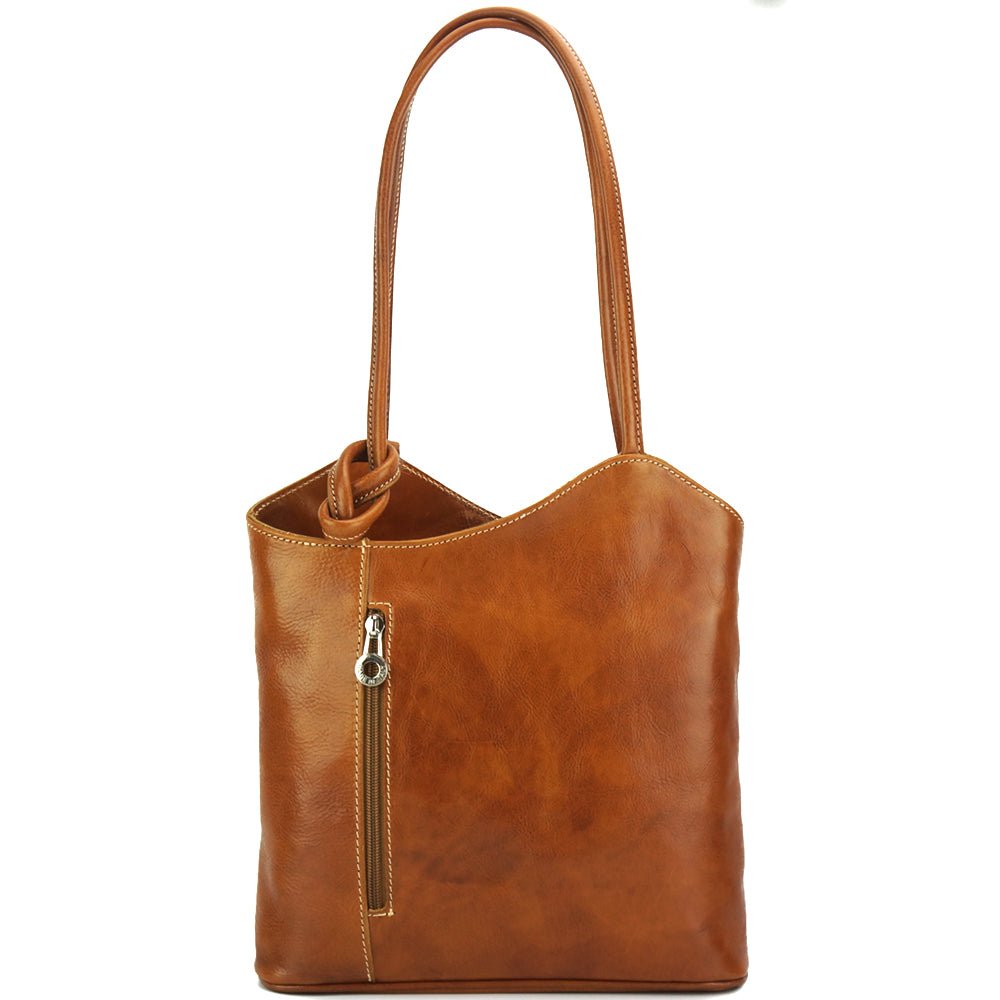 Cloe V Convertible Tan Leather Bag - A Versatile Essential - Leather Italiano