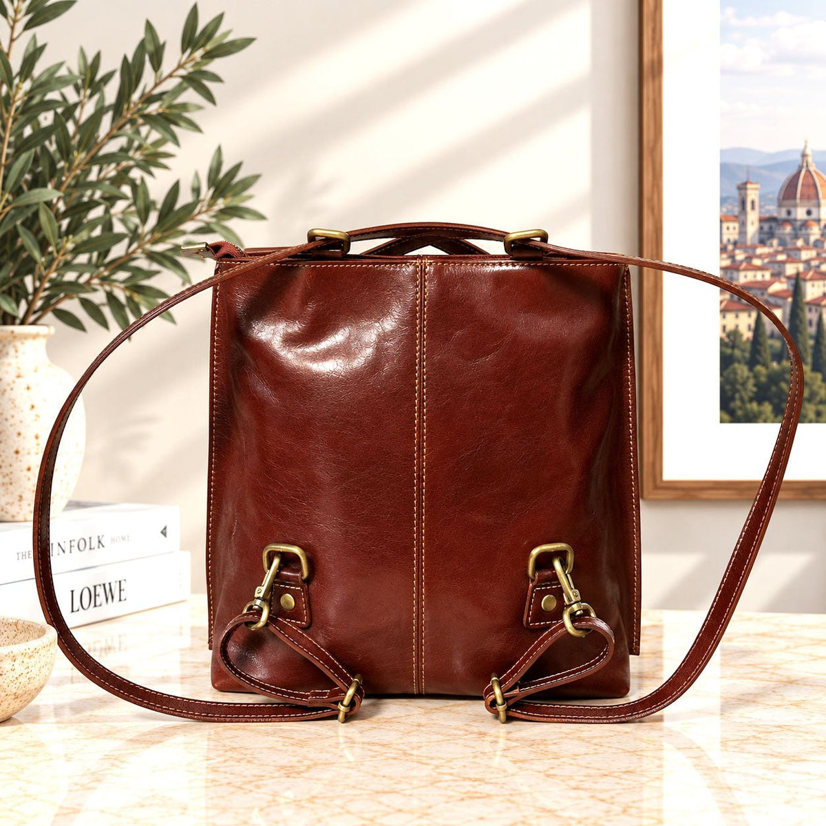 Clotilde Hand-Dyed Leather Convertible Backpack - Leather Italiano