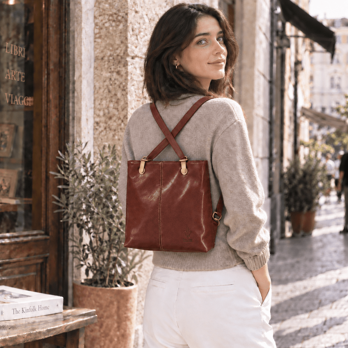 Clotilde Hand-Dyed Leather Convertible Backpack - Leather Italiano