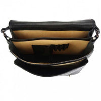 Interior view of Como black Italian leather messenger bag