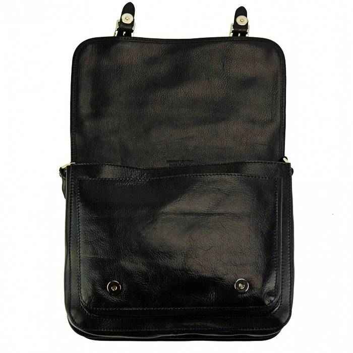 Como black Italian leather messenger bag with open flap