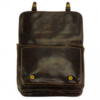 Dark Brown Italian Leather Messenger Bag - Open Flap