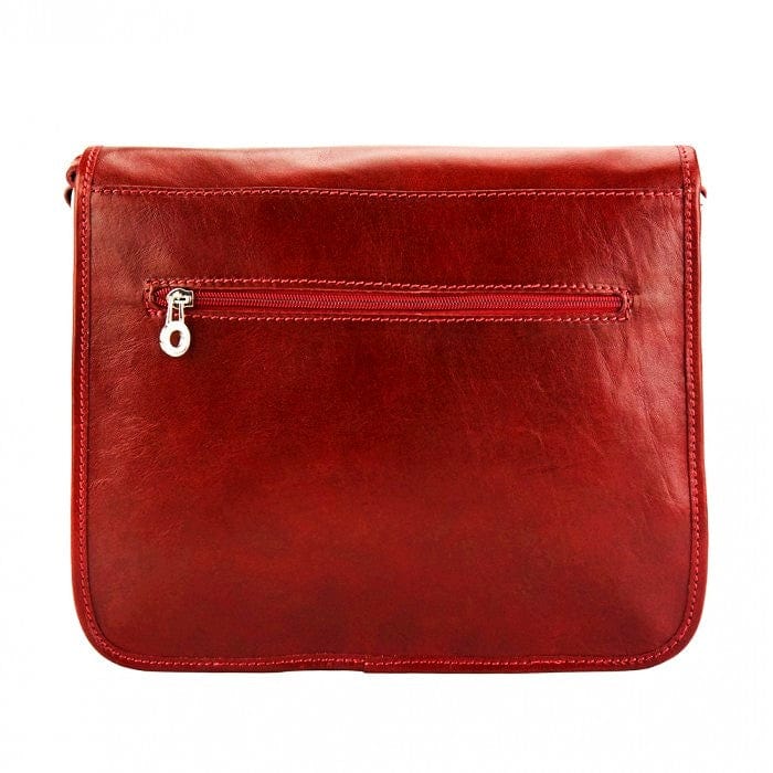 Back view of Como Red Italian Leather Messenger Bag
