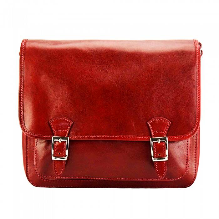 Front view of Como Red Italian Leather Messenger Bag