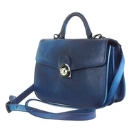 Front View of Compact Navy Leather Satchel