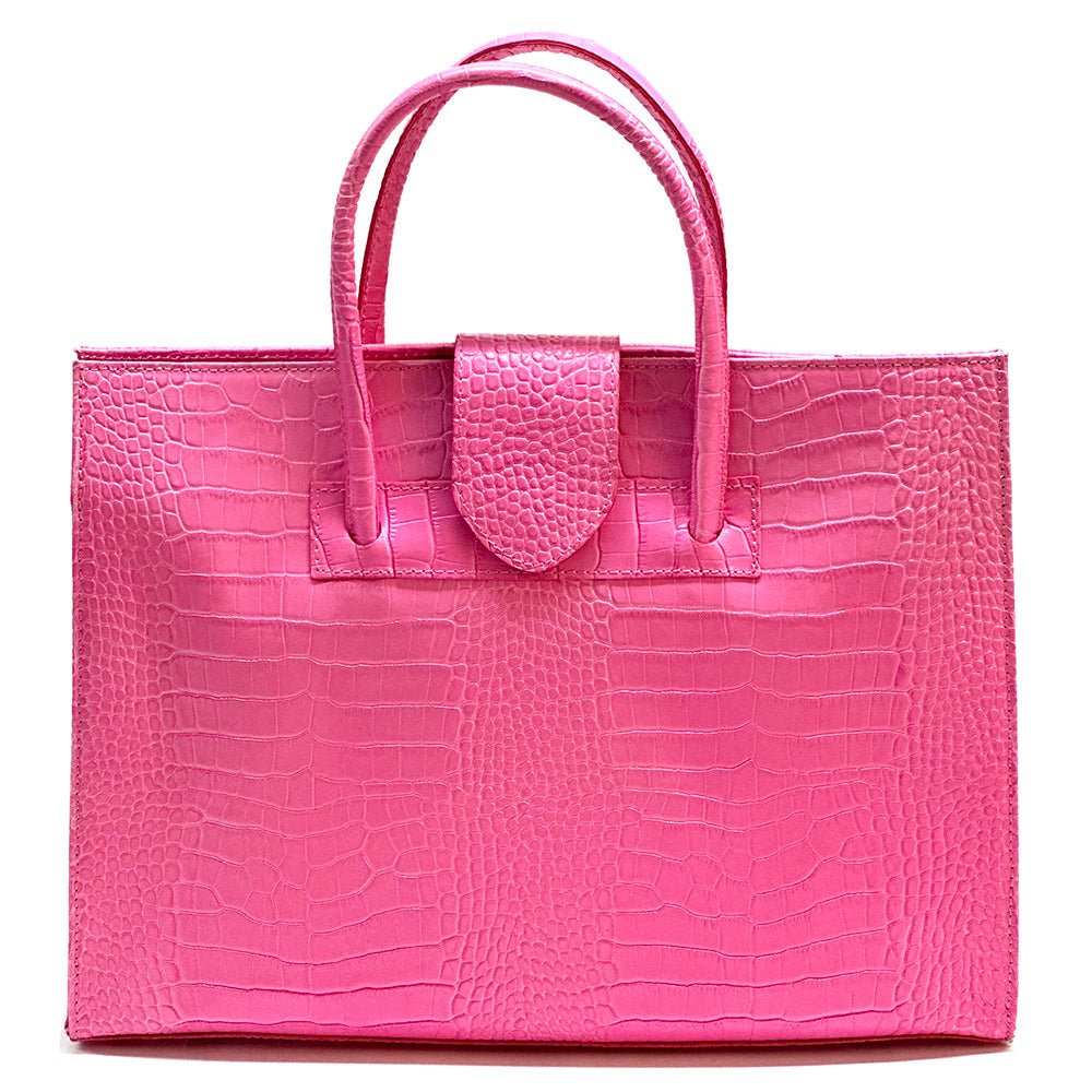 Crocetta Crocodile - Embossed Italian Leather Briefcase – Elegant Work Bag for Women - Leather Italiano