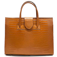 Crocetta Crocodile - Embossed Italian Leather Briefcase – Elegant Work Bag for Women - Leather Italiano