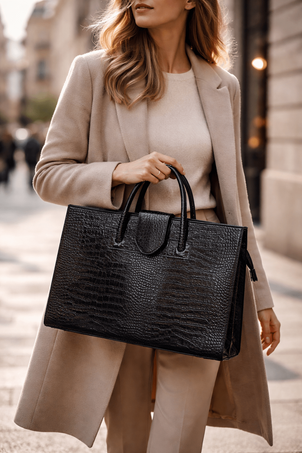 Crocetta Crocodile - Embossed Italian Leather Briefcase – Elegant Work Bag for Women - Leather Italiano