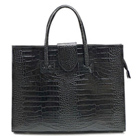 Crocetta Crocodile - Embossed Italian Leather Briefcase – Elegant Work Bag for Women - Leather Italiano