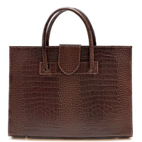 Crocetta Crocodile - Embossed Italian Leather Briefcase – Elegant Work Bag for Women - Leather Italiano