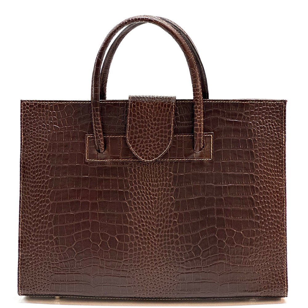 Crocetta Crocodile - Embossed Italian Leather Briefcase – Elegant Work Bag for Women - Leather Italiano