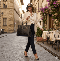 Crocetta Crocodile - Embossed Italian Leather Briefcase – Elegant Work Bag for Women - Leather Italiano