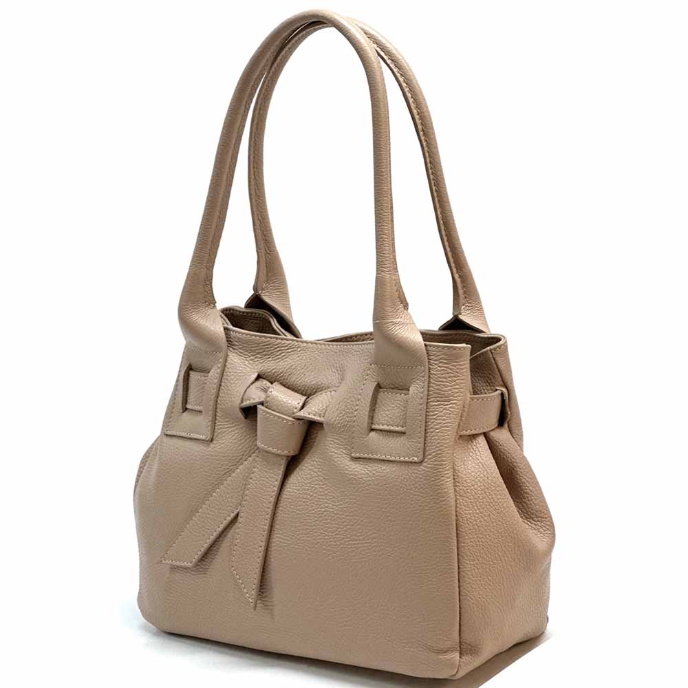 Daria Italian Leather Shoulder Bag – Soft - Grain Elegance with Sculptural Knot - Leather Italiano