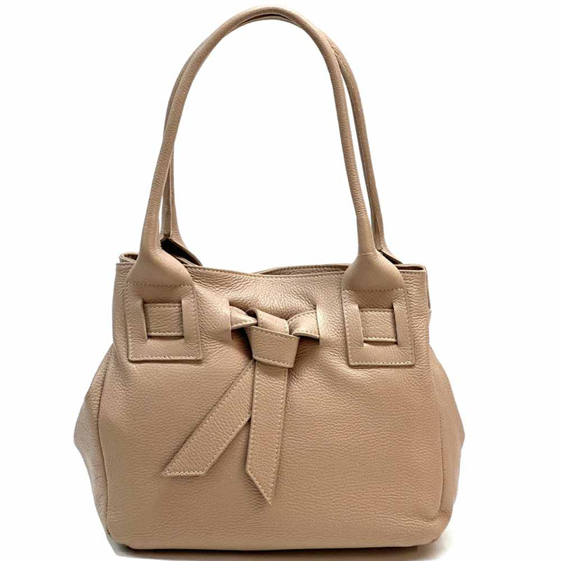 Daria Italian Leather Shoulder Bag – Soft - Grain Elegance with Sculptural Knot - Leather Italiano