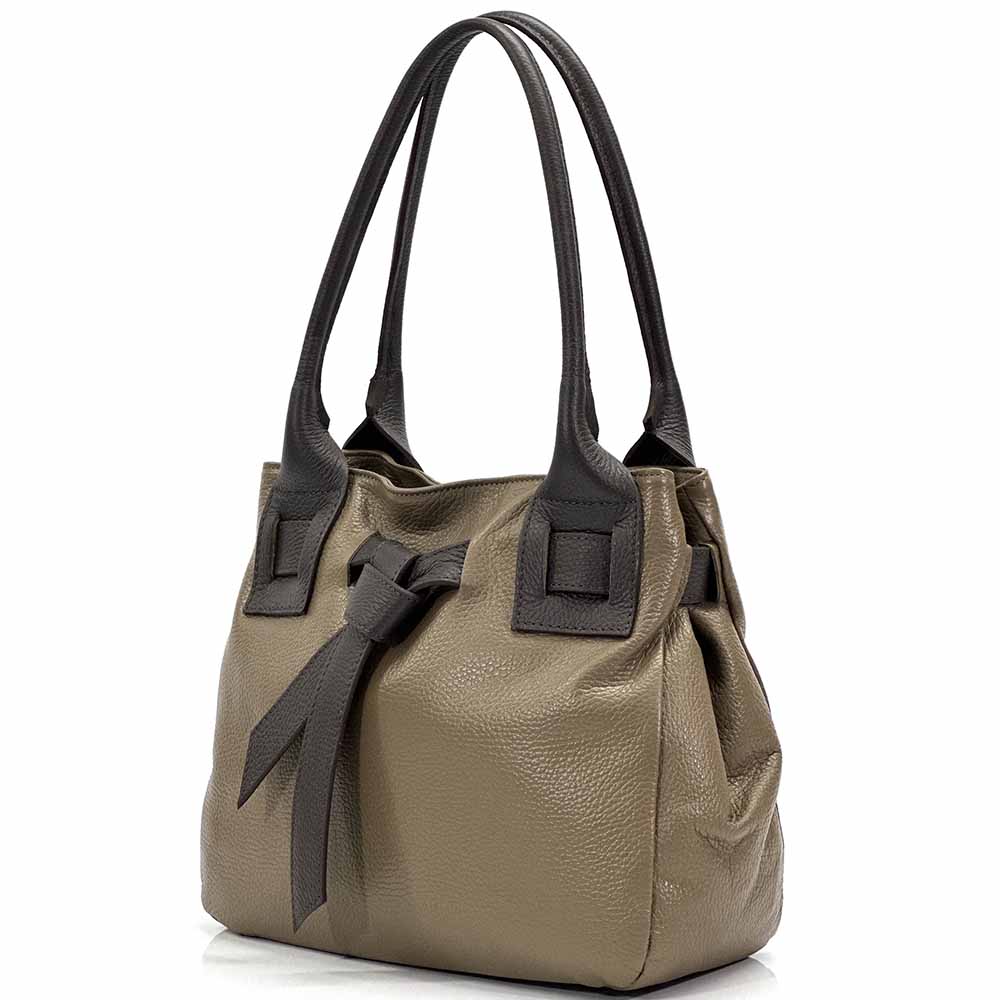 Daria Italian Leather Shoulder Bag – Soft - Grain Elegance with Sculptural Knot - Leather Italiano
