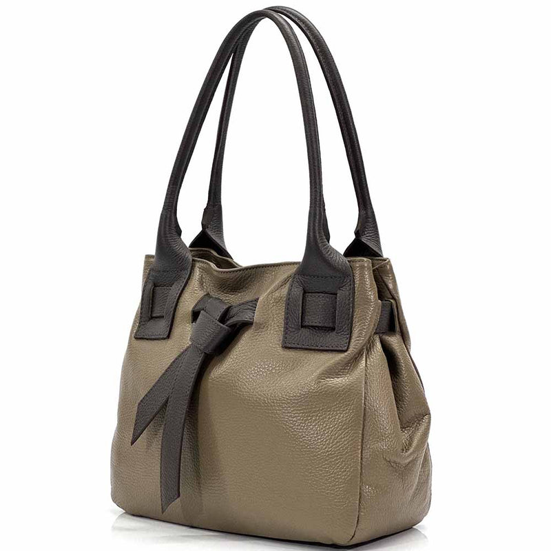 Daria Italian Leather Shoulder Bag – Soft - Grain Elegance with Sculptural Knot - Leather Italiano