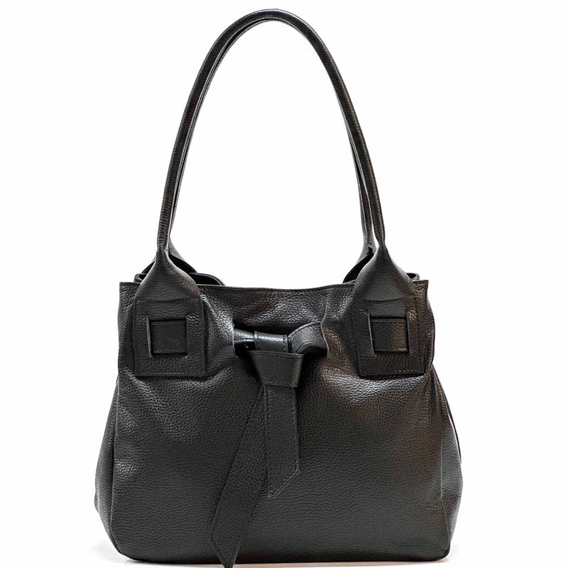 Daria Italian Leather Shoulder Bag – Soft - Grain Elegance with Sculptural Knot - Leather Italiano
