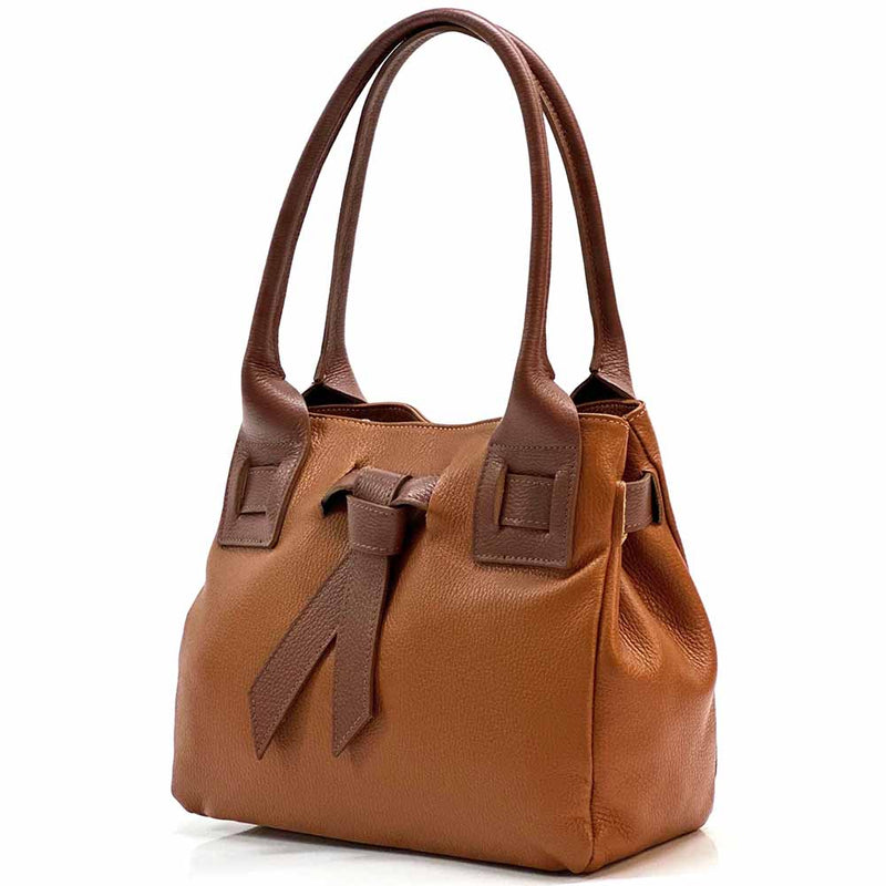 Daria Italian Leather Shoulder Bag – Soft - Grain Elegance with Sculptural Knot - Leather Italiano
