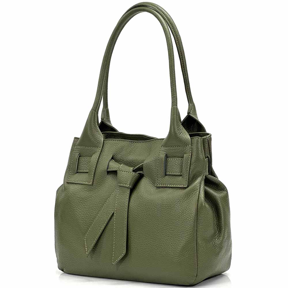 Daria Italian Leather Shoulder Bag – Soft - Grain Elegance with Sculptural Knot - Leather Italiano