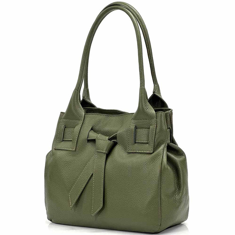 Daria Italian Leather Shoulder Bag – Soft - Grain Elegance with Sculptural Knot - Leather Italiano