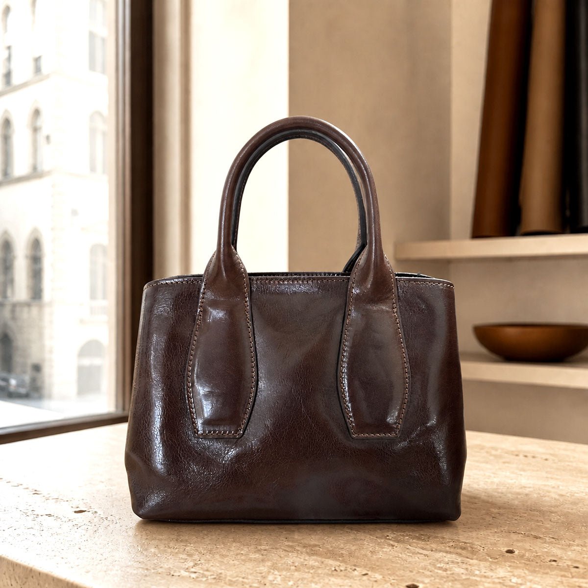 Diletta Compact Italian Leather Satchel Bag - Leather Italiano