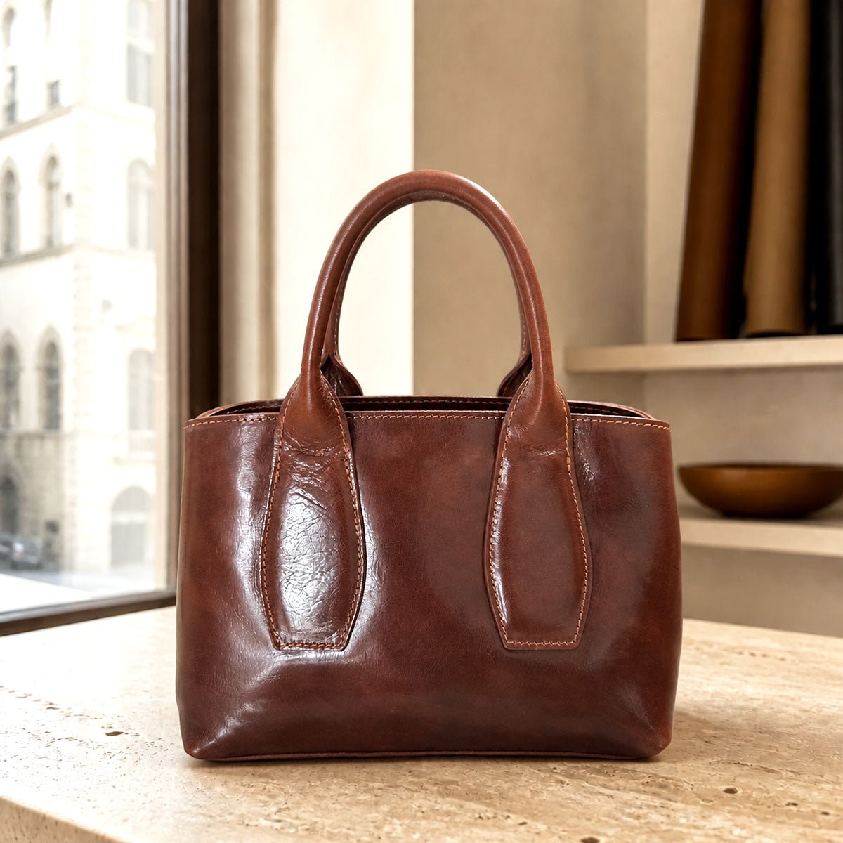 Diletta Compact Italian Leather Satchel Bag - Leather Italiano