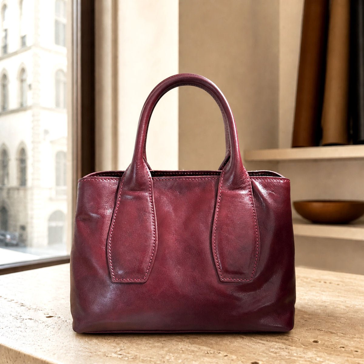 Diletta Compact Italian Leather Satchel Bag - Leather Italiano