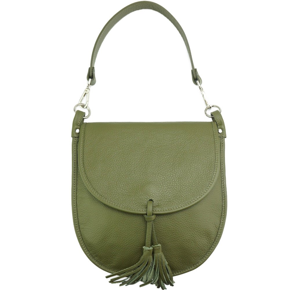 Elisa Italian Calfskin Leather Shoulder Bag – Elegant Tassel Detail & Versatile Strap - Leather Italiano