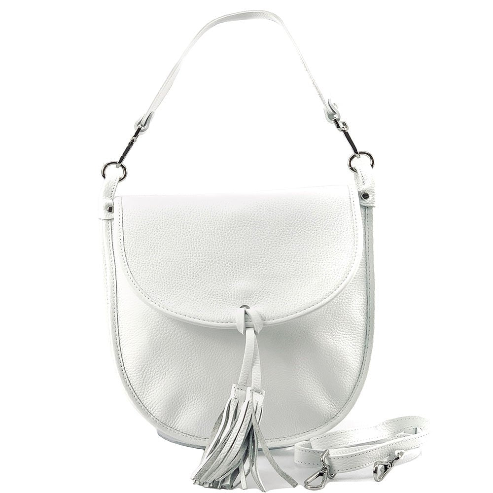 Elisa Italian Calfskin Leather Shoulder Bag – Elegant Tassel Detail & Versatile Strap - Leather Italiano