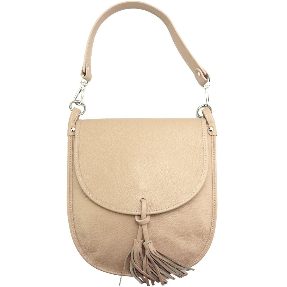 Elisa Italian Calfskin Leather Shoulder Bag – Elegant Tassel Detail & Versatile Strap - Leather Italiano