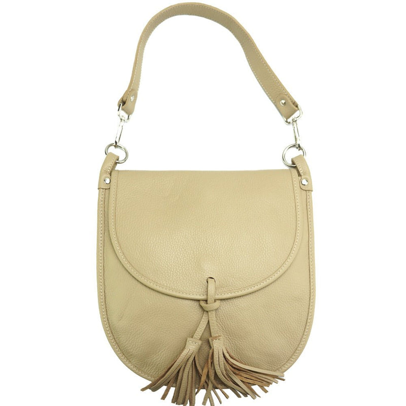 Elisa Italian Calfskin Leather Shoulder Bag – Elegant Tassel Detail & Versatile Strap - Leather Italiano