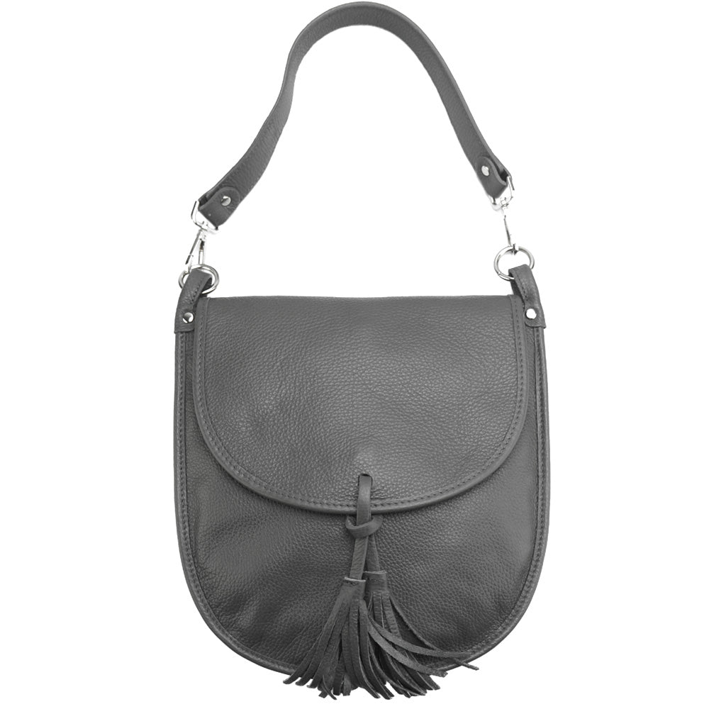 Elisa Italian Calfskin Leather Shoulder Bag – Elegant Tassel Detail & Versatile Strap - Leather Italiano