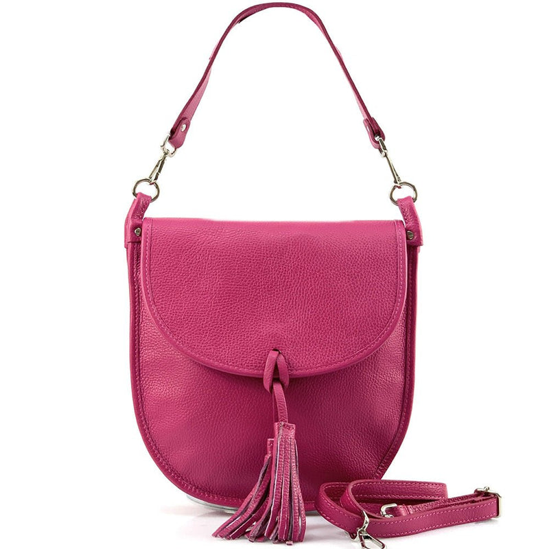 Elisa Italian Calfskin Leather Shoulder Bag – Elegant Tassel Detail & Versatile Strap - Leather Italiano