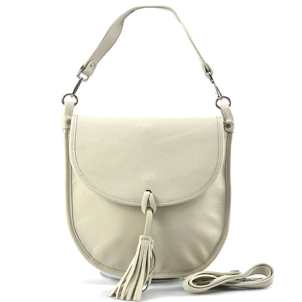 Elisa Italian Calfskin Leather Shoulder Bag – Elegant Tassel Detail & Versatile Strap - Leather Italiano