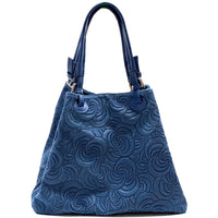 Elsa Italian Suede Tote Bag – Embossed Floral Leather Handbag - Leather Italiano