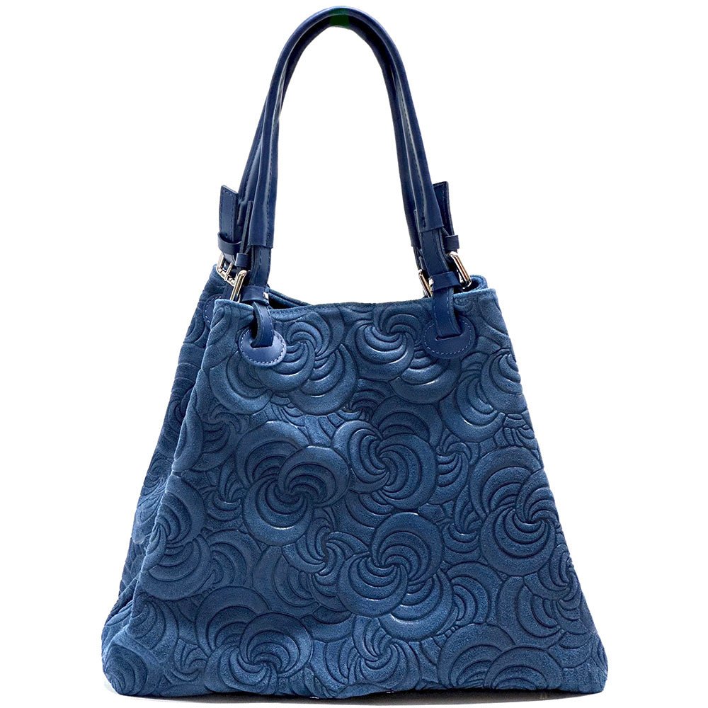 Elsa Italian Suede Tote Bag – Embossed Floral Leather Handbag - Leather Italiano
