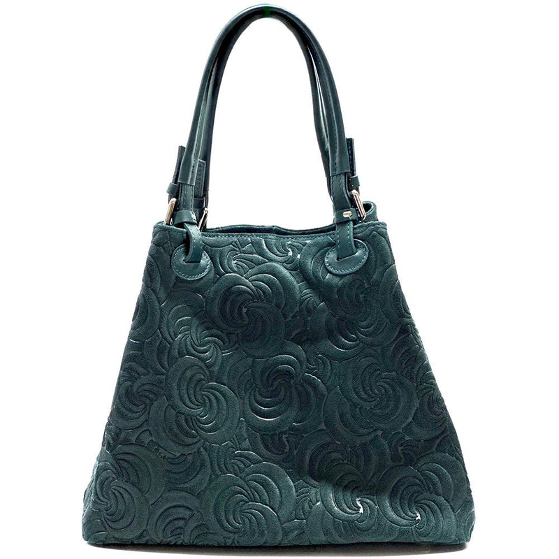 Elsa Italian Suede Tote Bag – Embossed Floral Leather Handbag - Leather Italiano