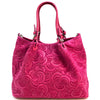 Elsa Italian Suede Tote Bag – Embossed Floral Leather Handbag - Leather Italiano