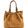 Elsa Italian Suede Tote Bag – Embossed Floral Leather Handbag - Leather Italiano