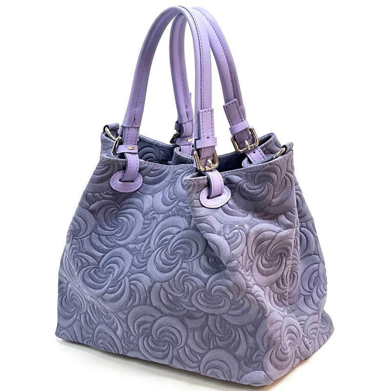 Elsa Italian Suede Tote Bag – Embossed Floral Leather Handbag - Leather Italiano