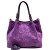 Elsa Italian Suede Tote Bag – Embossed Floral Leather Handbag - Leather Italiano