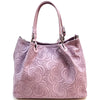 Elsa Italian Suede Tote Bag – Embossed Floral Leather Handbag - Leather Italiano