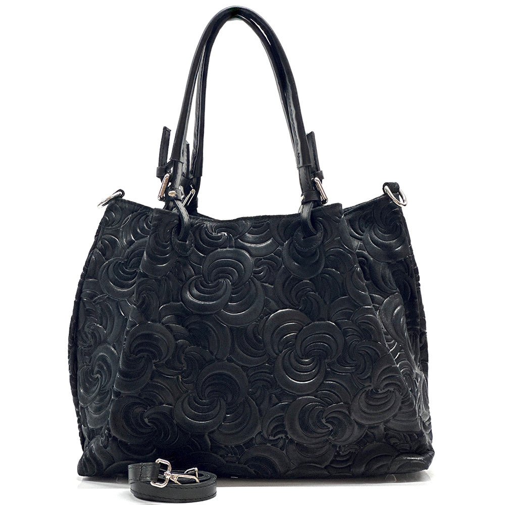 Elsa Italian Suede Tote Bag – Embossed Floral Leather Handbag - Leather Italiano