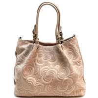 Elsa Italian Suede Tote Bag – Embossed Floral Leather Handbag - Leather Italiano