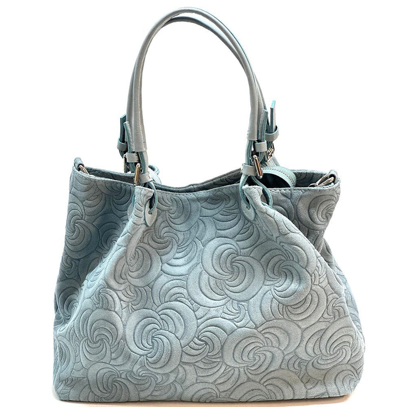 Elsa Italian Suede Tote Bag – Embossed Floral Leather Handbag - Leather Italiano