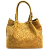 Elsa Italian Suede Tote Bag – Embossed Floral Leather Handbag - Leather Italiano