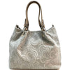 Elsa Italian Suede Tote Bag – Embossed Floral Leather Handbag - Leather Italiano