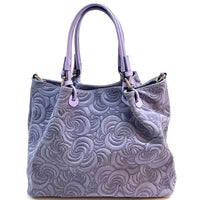 Elsa Italian Suede Tote Bag – Embossed Floral Leather Handbag - Leather Italiano