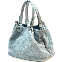 Elsa Italian Suede Tote Bag – Embossed Floral Leather Handbag - Leather Italiano