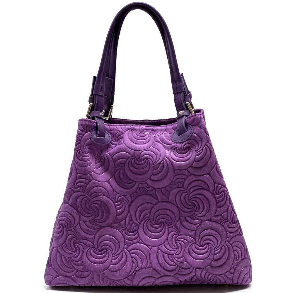 Elsa Italian Suede Tote Bag – Embossed Floral Leather Handbag - Leather Italiano